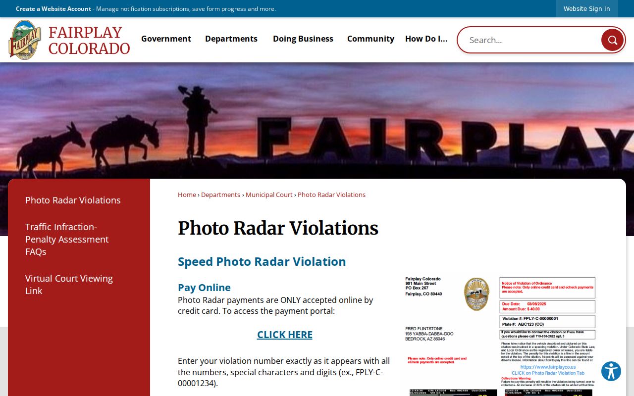Fairplay court docket photo radar violation page