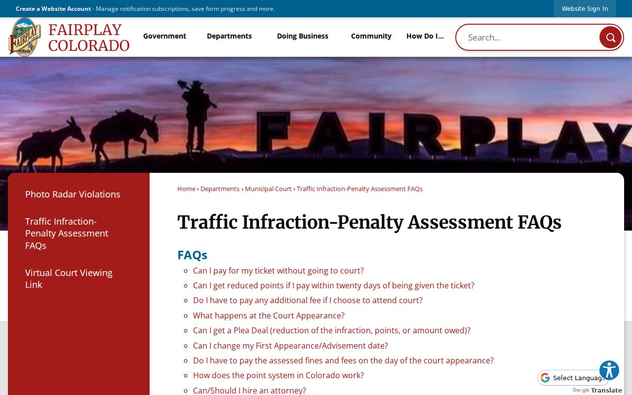 Fairplay court docket traffic infraction information
