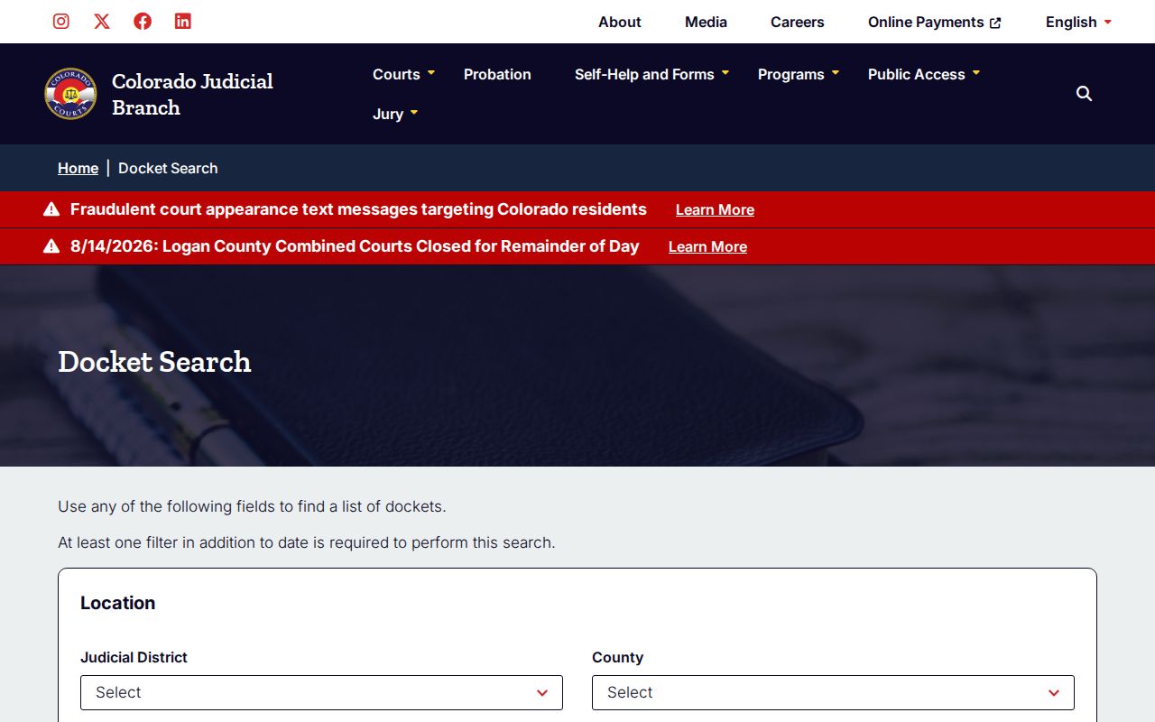 Park County court dates on the Colorado docket search