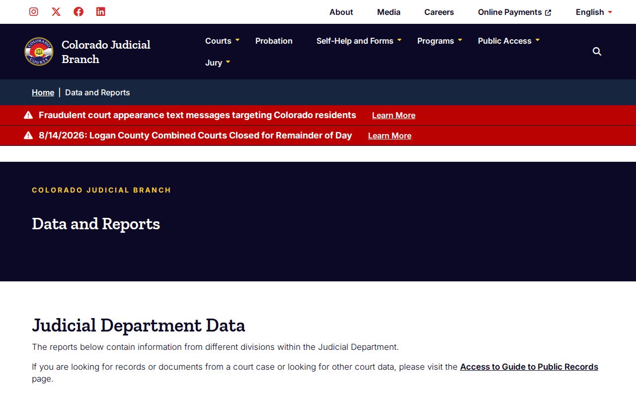Park County court docket search and judicial data page