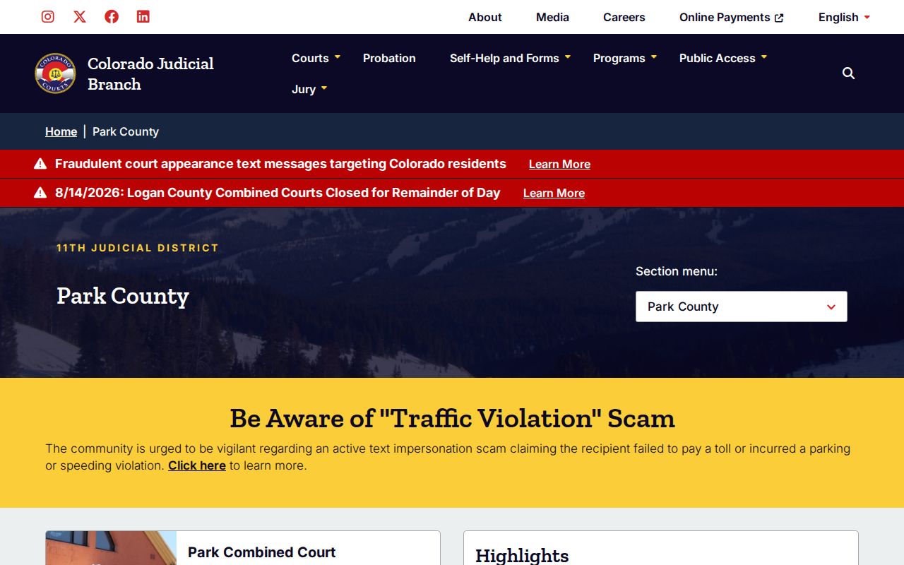 Park County court docket access page